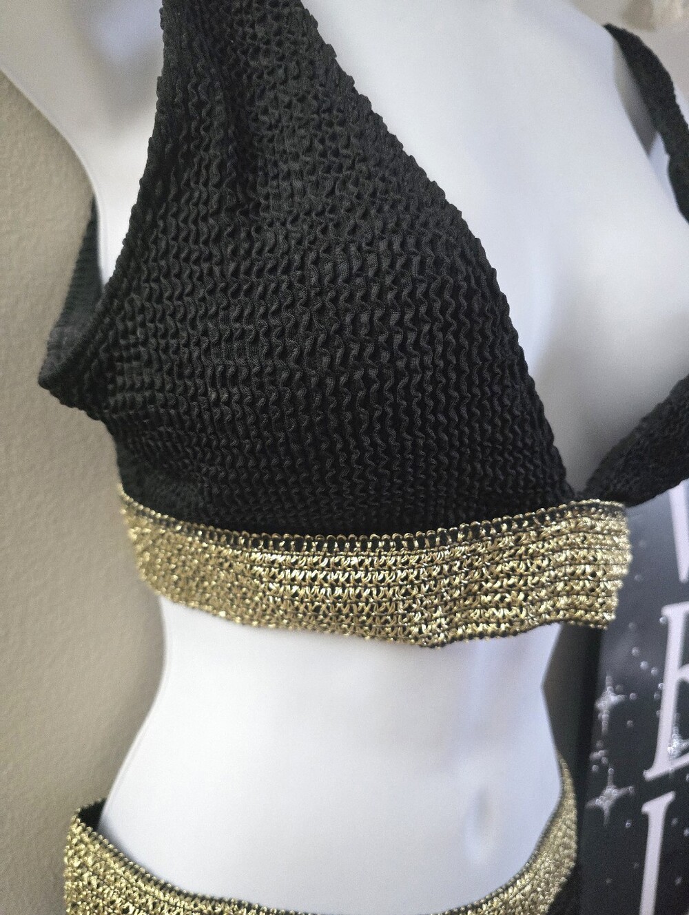 Textured, Black & Gold Two-Piece Bikini Set - Picture 3 of 6